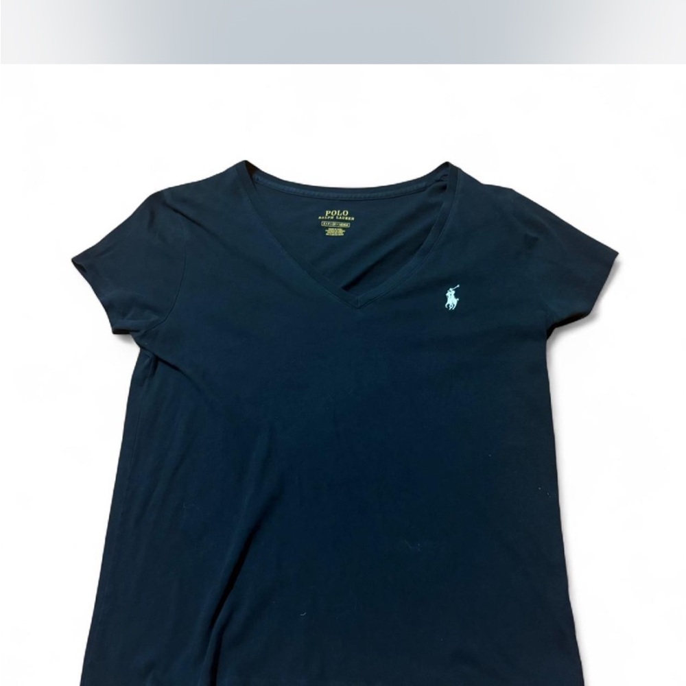 Polo by Ralph Lauren Women's Dark Blue V-Neck Tee